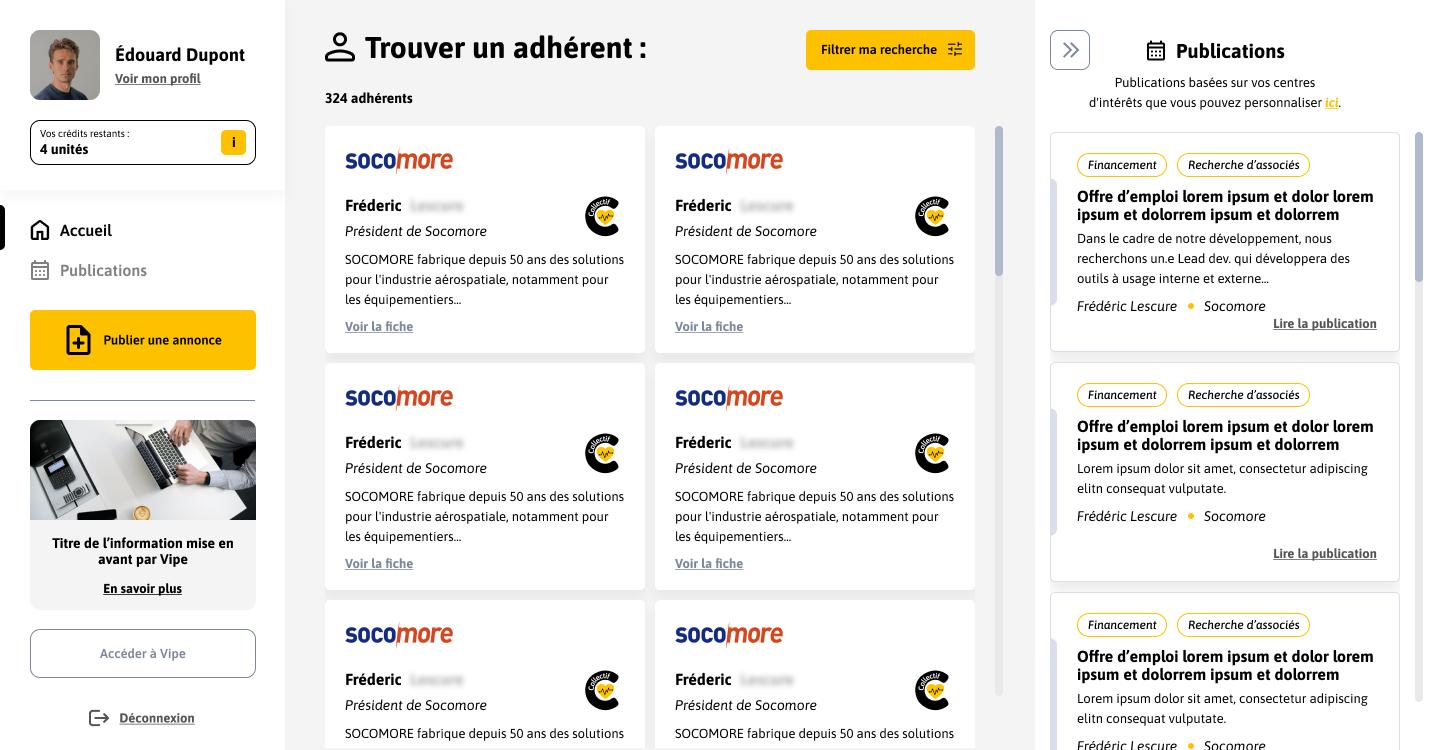 Dashboard Vipe Adhérent